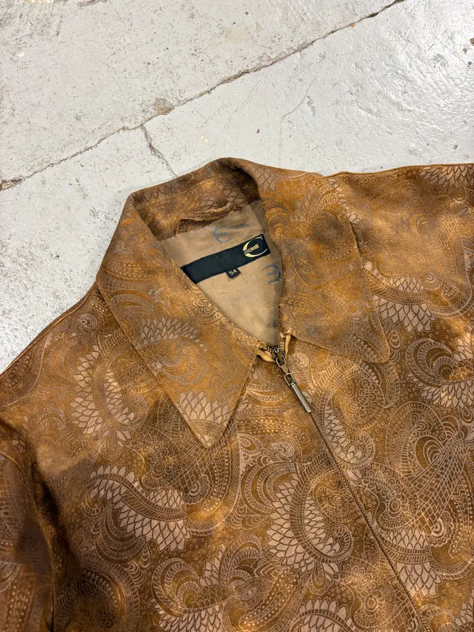 2000s Roberto Cavalli Brown Asian Dragon Leather Biker Jacket granfwp 4