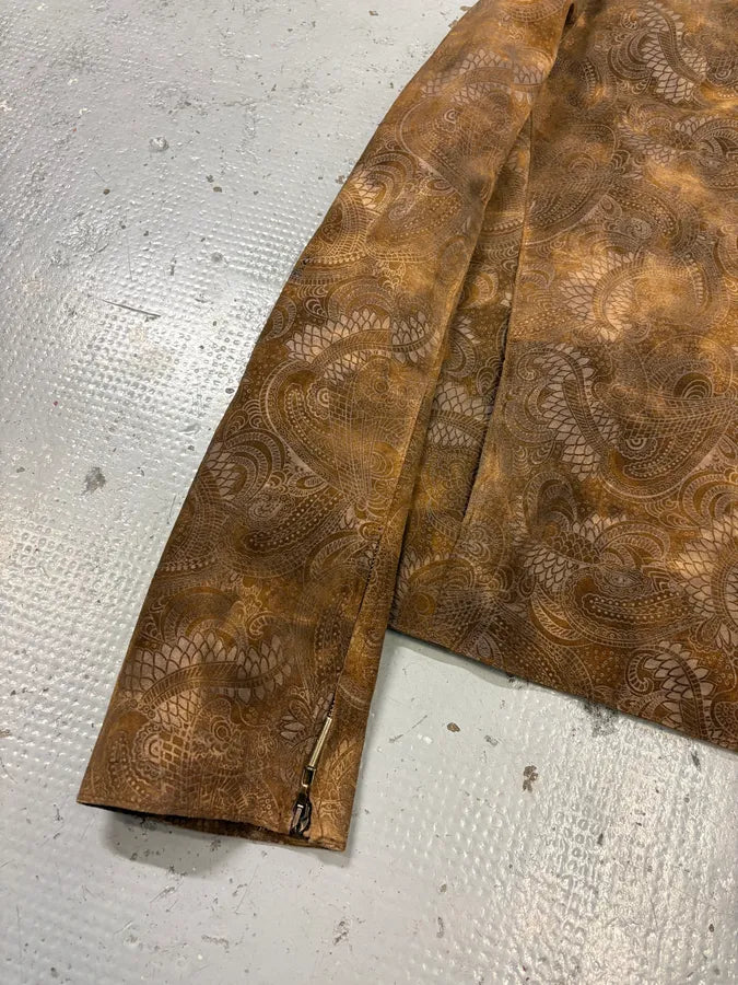 2000s Roberto Cavalli Brown Asian Dragon Leather Biker Jacket granfwp 7