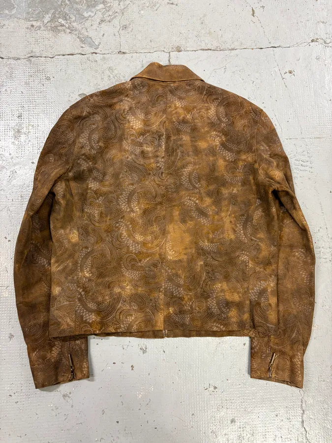 2000s Roberto Cavalli Brown Asian Dragon Leather Biker Jacket granfwp 5