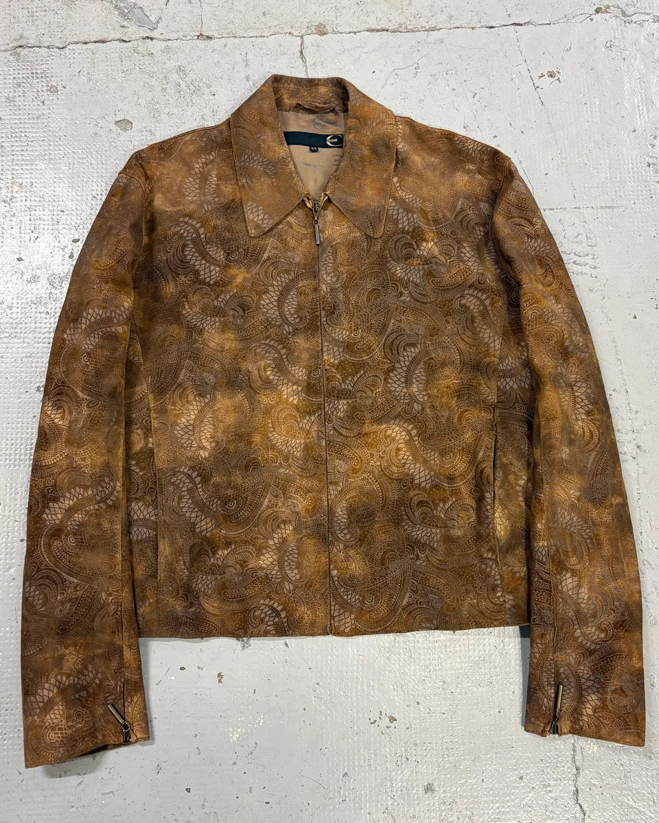 2000s Roberto Cavalli Brown Asian Dragon Leather Biker Jacket granfwp 0