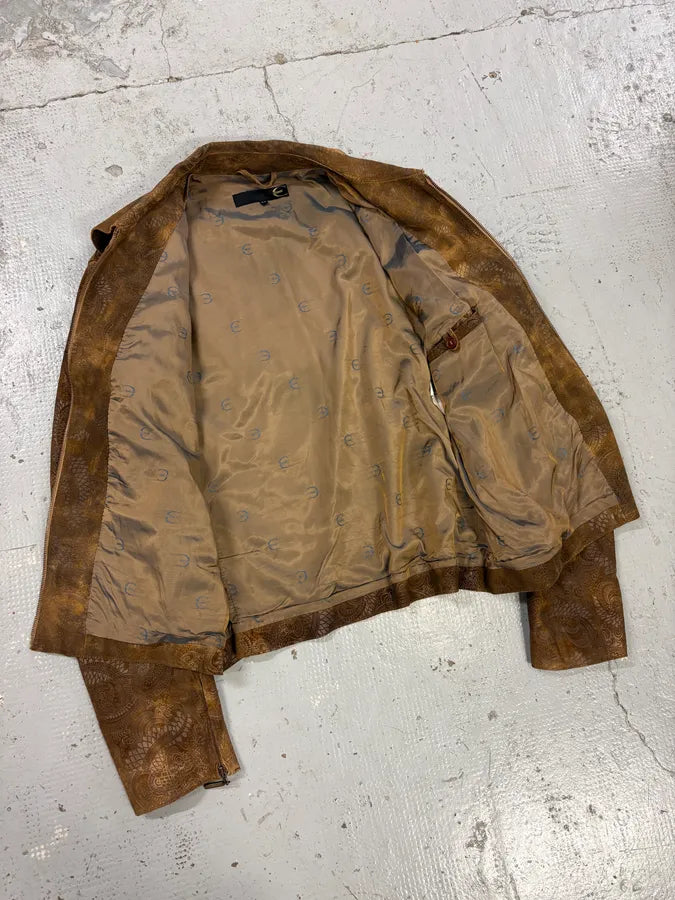 2000s Roberto Cavalli Brown Asian Dragon Leather Biker Jacket granfwp 6