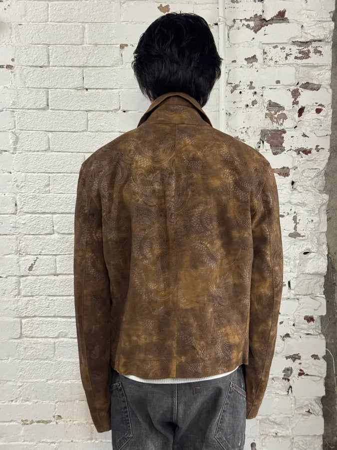 2000s Roberto Cavalli Brown Asian Dragon Leather Biker Jacket granfwp 2