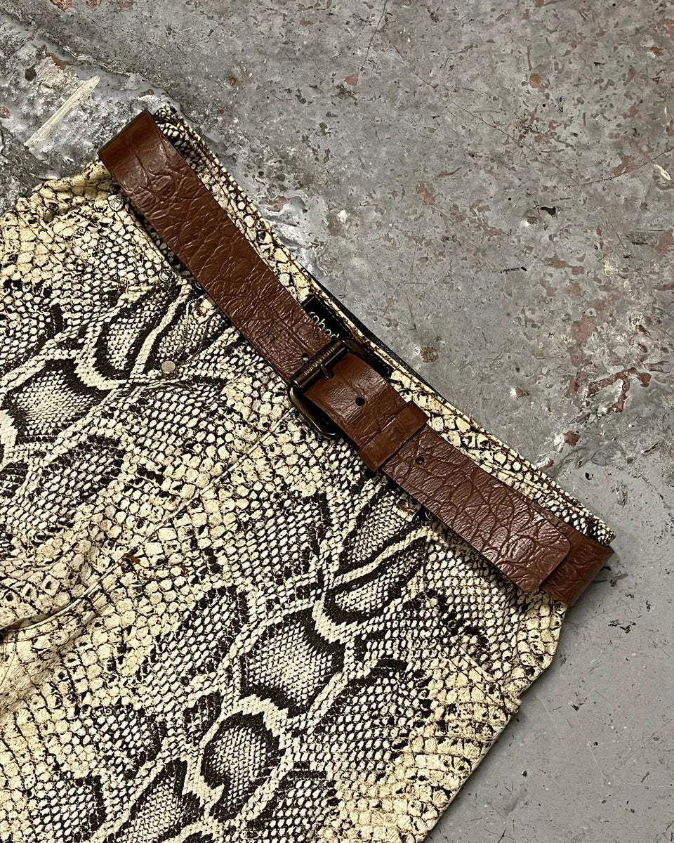 2000s Roberto Cavalli Brown Crocodile Effect Embossed Leather Belt KOfCVGO 0