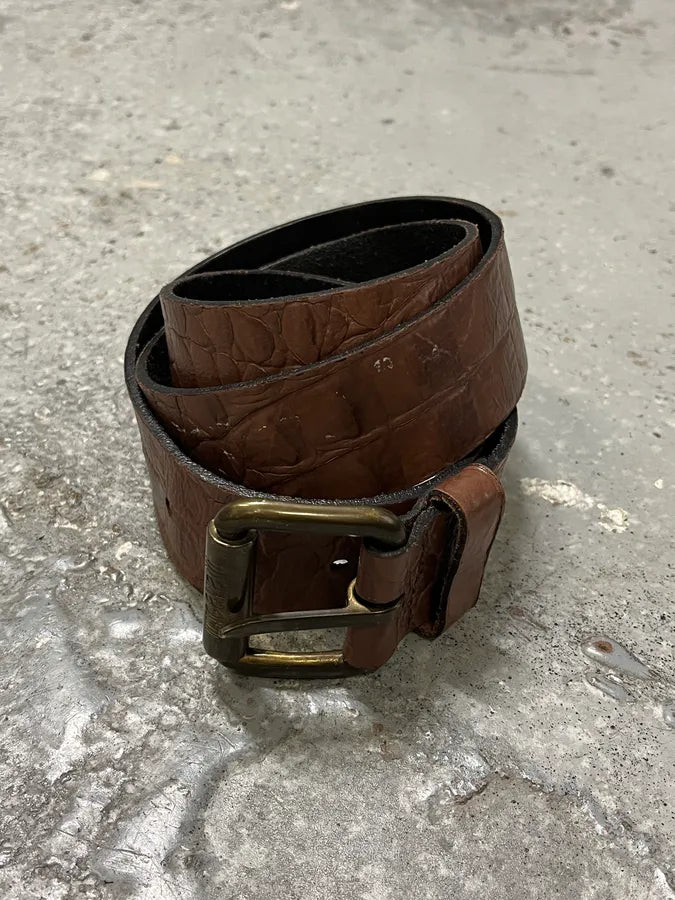 2000s Roberto Cavalli Brown Crocodile Effect Embossed Leather Belt KOfCVGO 1