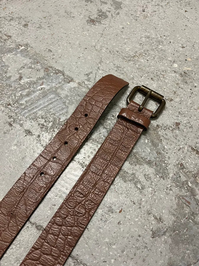 2000s Roberto Cavalli Brown Crocodile Effect Embossed Leather Belt KOfCVGO 2