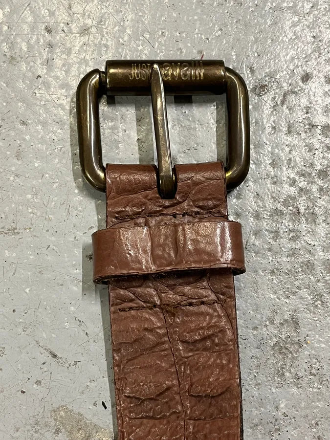 2000s Roberto Cavalli Brown Crocodile Effect Embossed Leather Belt KOfCVGO 4