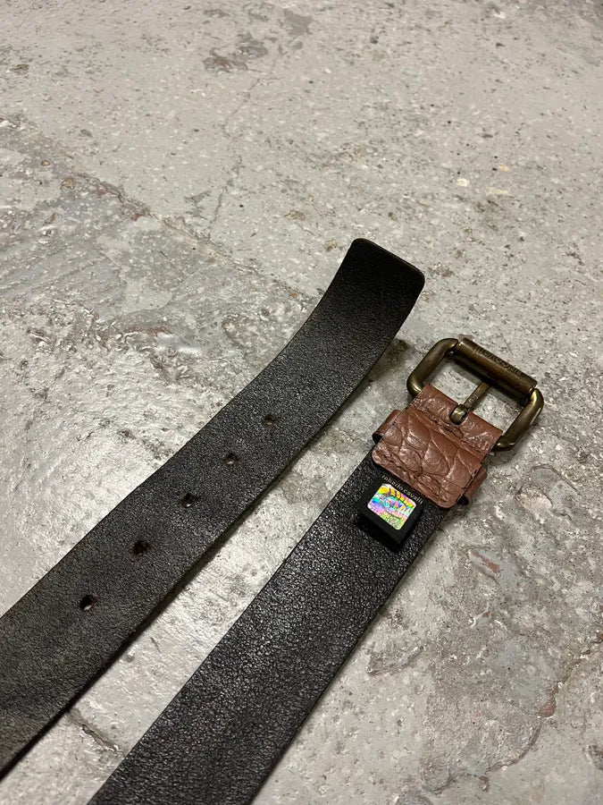 2000s Roberto Cavalli Brown Crocodile Effect Embossed Leather Belt KOfCVGO 5