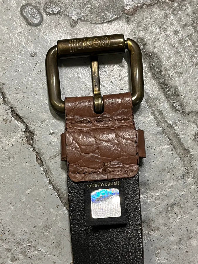 2000s Roberto Cavalli Brown Crocodile Effect Embossed Leather Belt KOfCVGO 6