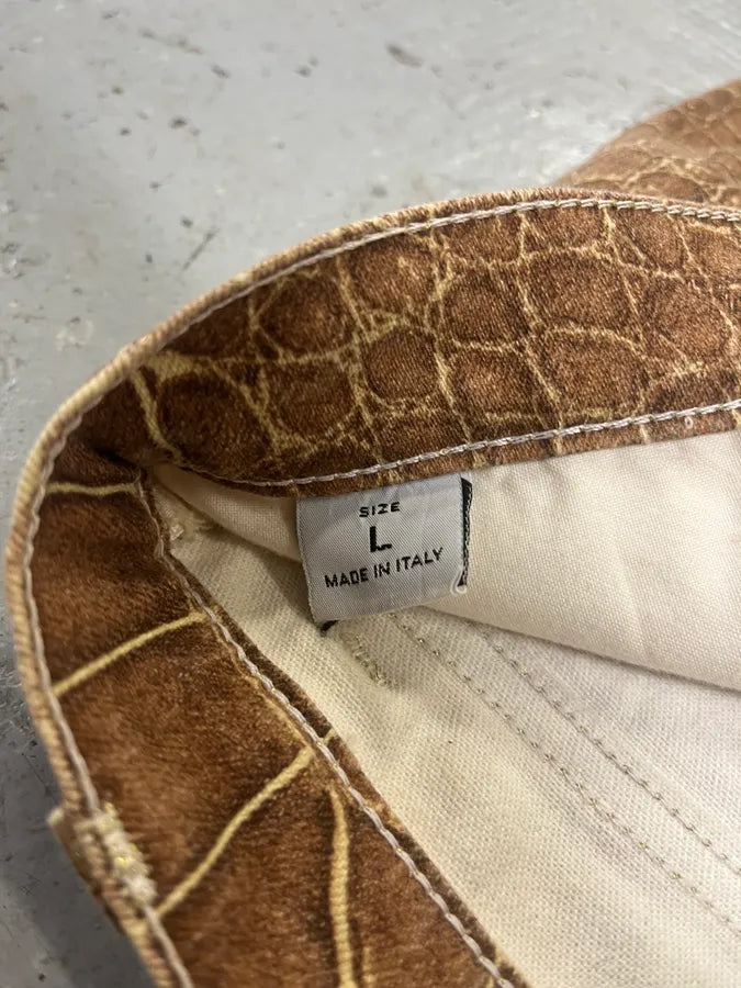 2000s Roberto Cavalli Brown Crocodile Effect Pants (M) 10