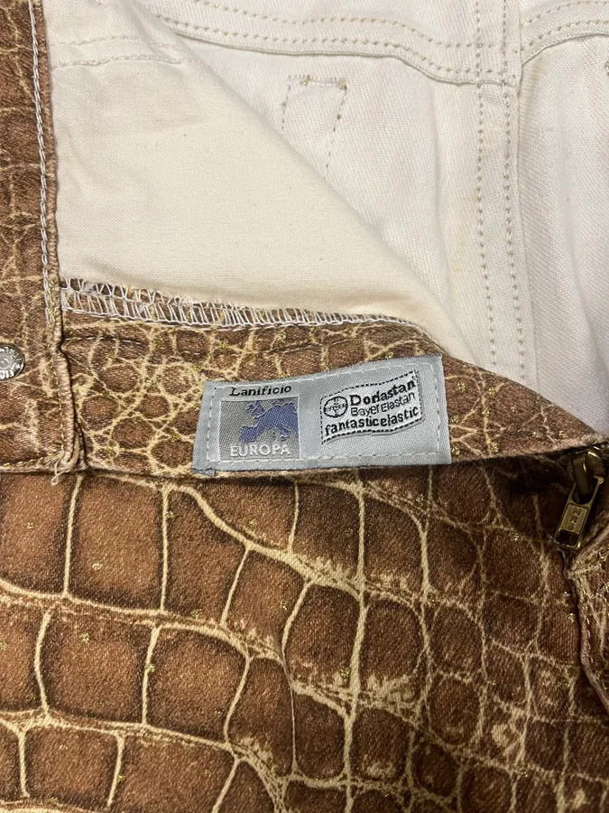 2000s Roberto Cavalli Brown Crocodile Effect Pants (M) 11