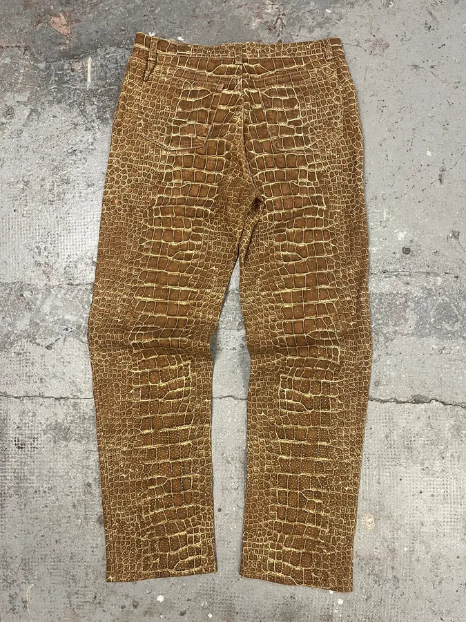 2000s Roberto Cavalli Brown Crocodile Effect Pants (M) 4