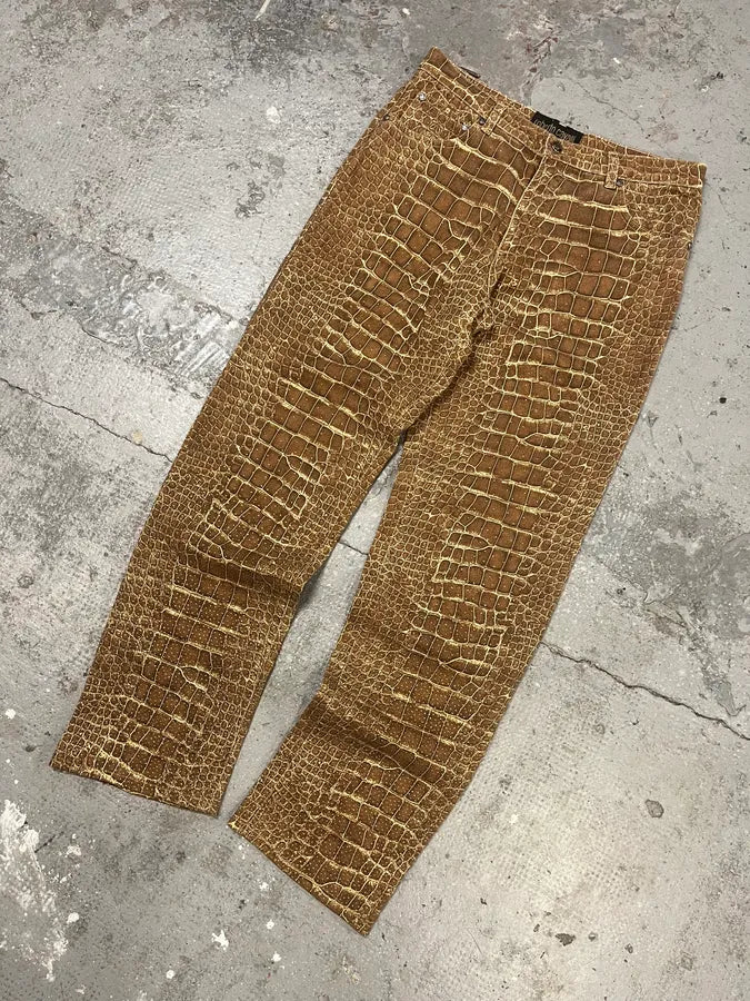 2000s Roberto Cavalli Brown Crocodile Effect Pants (M) 6