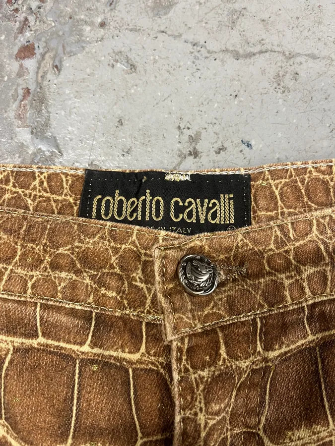 2000s Roberto Cavalli Brown Crocodile Effect Pants (M) 7