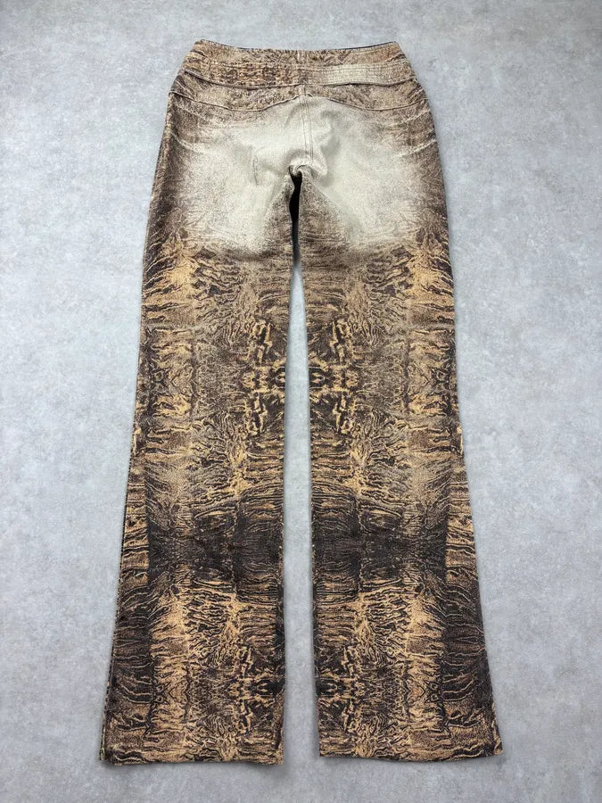 2000s Roberto Cavalli Brown Crushed Marbled Belted Pants nRSTFWc 6