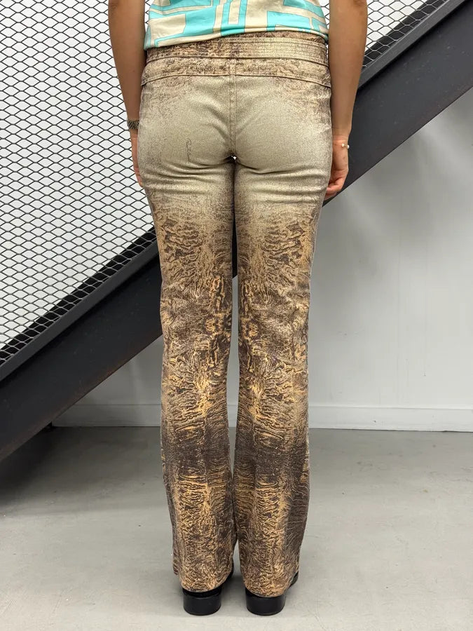 2000s Roberto Cavalli Brown Crushed Marbled Belted Pants nRSTFWc 3