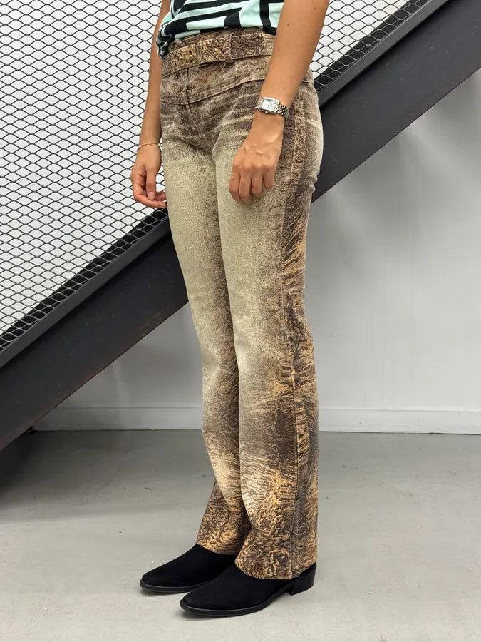 2000s Roberto Cavalli Brown Crushed Marbled Belted Pants nRSTFWc 2