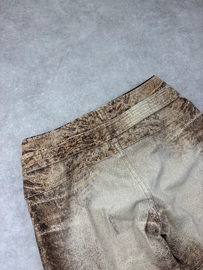 2000s Roberto Cavalli Brown Crushed Marbled Belted Pants nRSTFWc 8