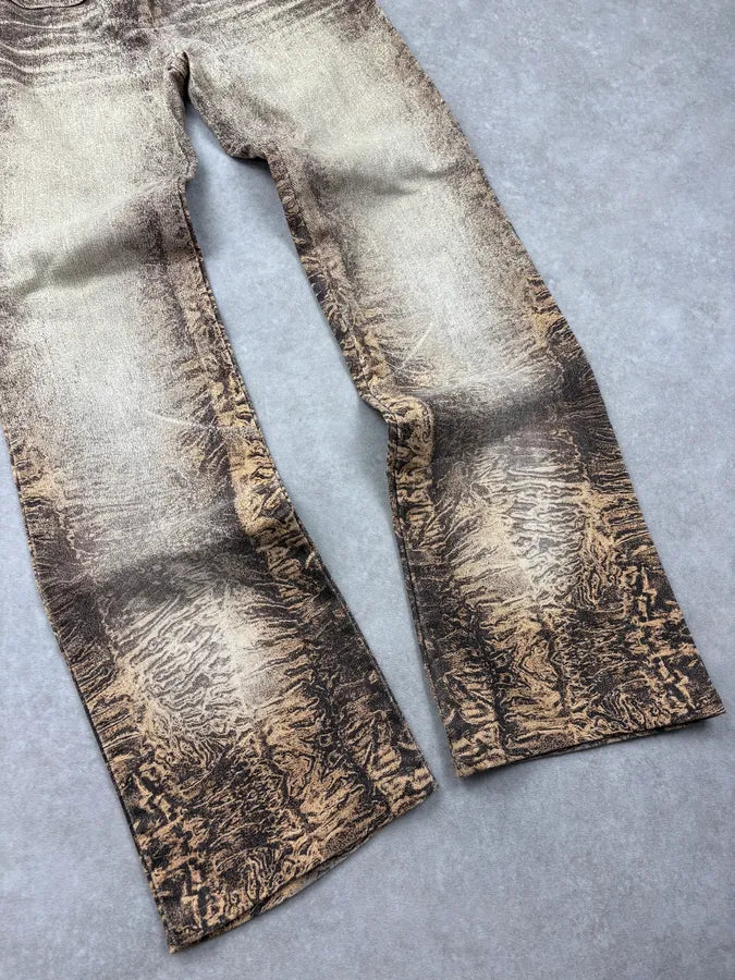 2000s Roberto Cavalli Brown Crushed Marbled Belted Pants nRSTFWc 7