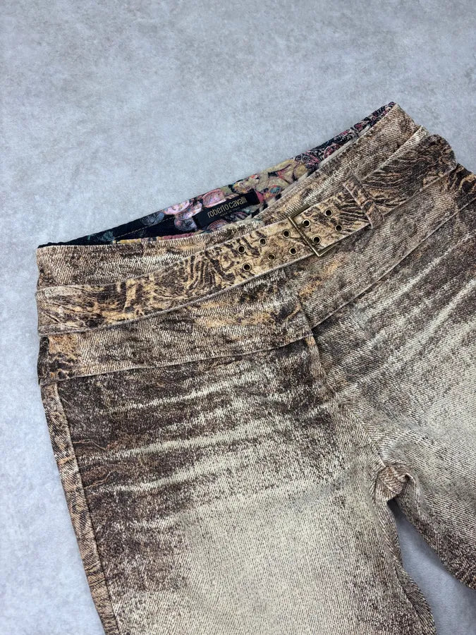 2000s Roberto Cavalli Brown Crushed Marbled Belted Pants nRSTFWc 5