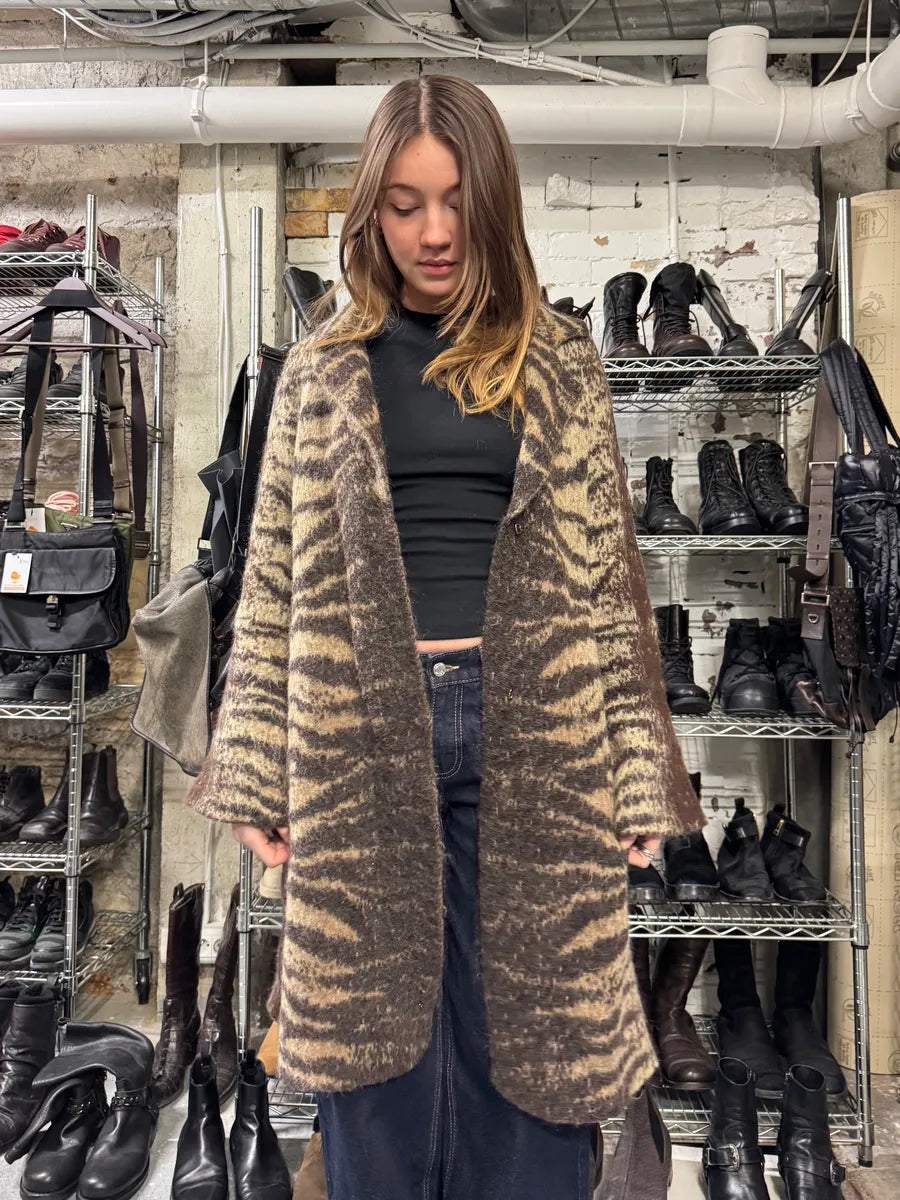 2000s Roberto Cavalli Brown Electric Safari Long Mohair Cardigan (M/L) 1