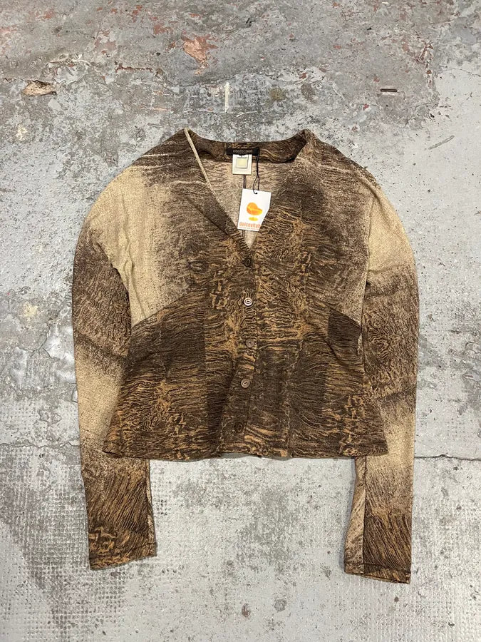2000s Roberto Cavalli Brown Eroded Effect Cardigan  cSgyjcy 0