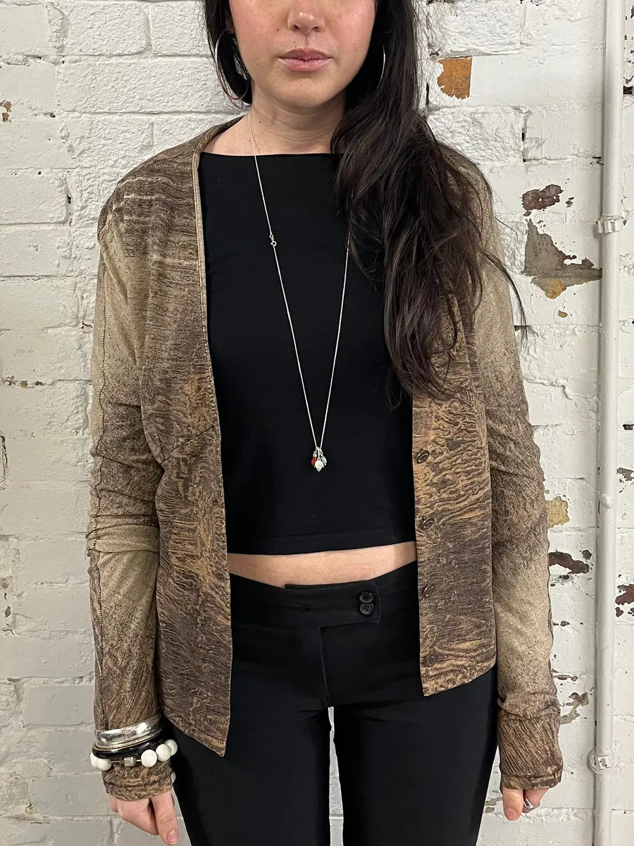 2000s Roberto Cavalli Brown Eroded Effect Cardigan  cSgyjcy 2