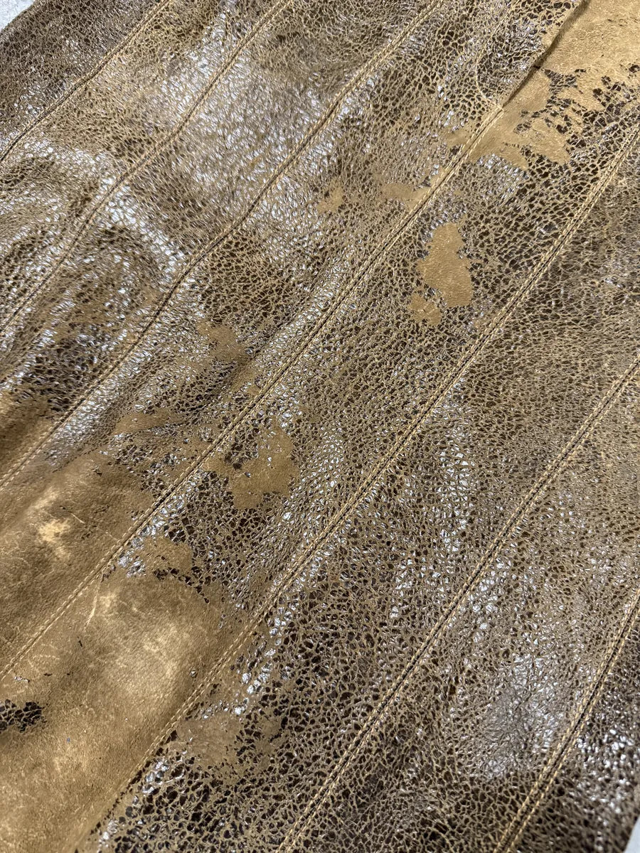 2000s Roberto Cavalli Brown Eroded Leather Skirt AAqsIHz 3