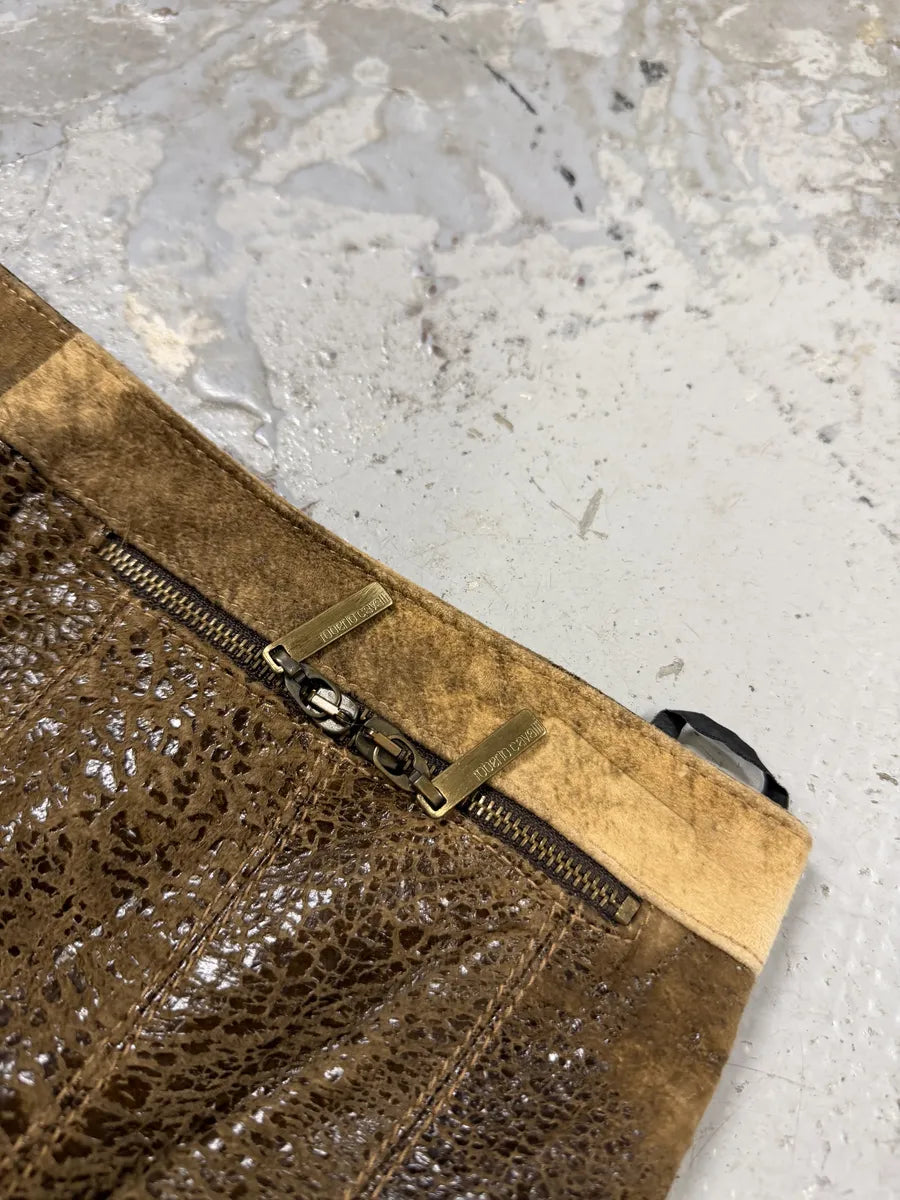 2000s Roberto Cavalli Brown Eroded Leather Skirt AAqsIHz 4