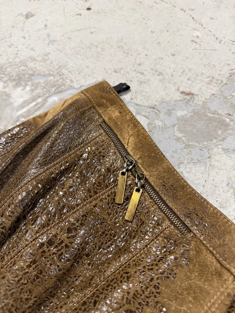 2000s Roberto Cavalli Brown Eroded Leather Skirt AAqsIHz 5