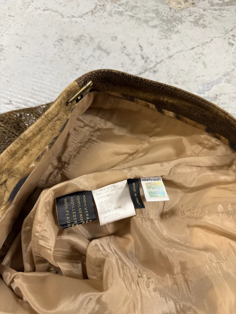 2000s Roberto Cavalli Brown Eroded Leather Skirt AAqsIHz 6