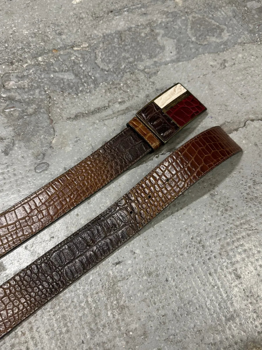 2000s Roberto Cavalli Brown Faded Crocodile Effect Pattern Leather Belt dLNTavy 1