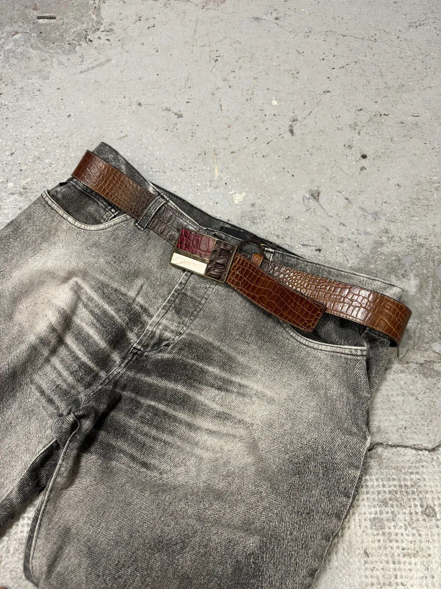 2000s Roberto Cavalli Brown Faded Crocodile Effect Pattern Leather Belt dLNTavy 0