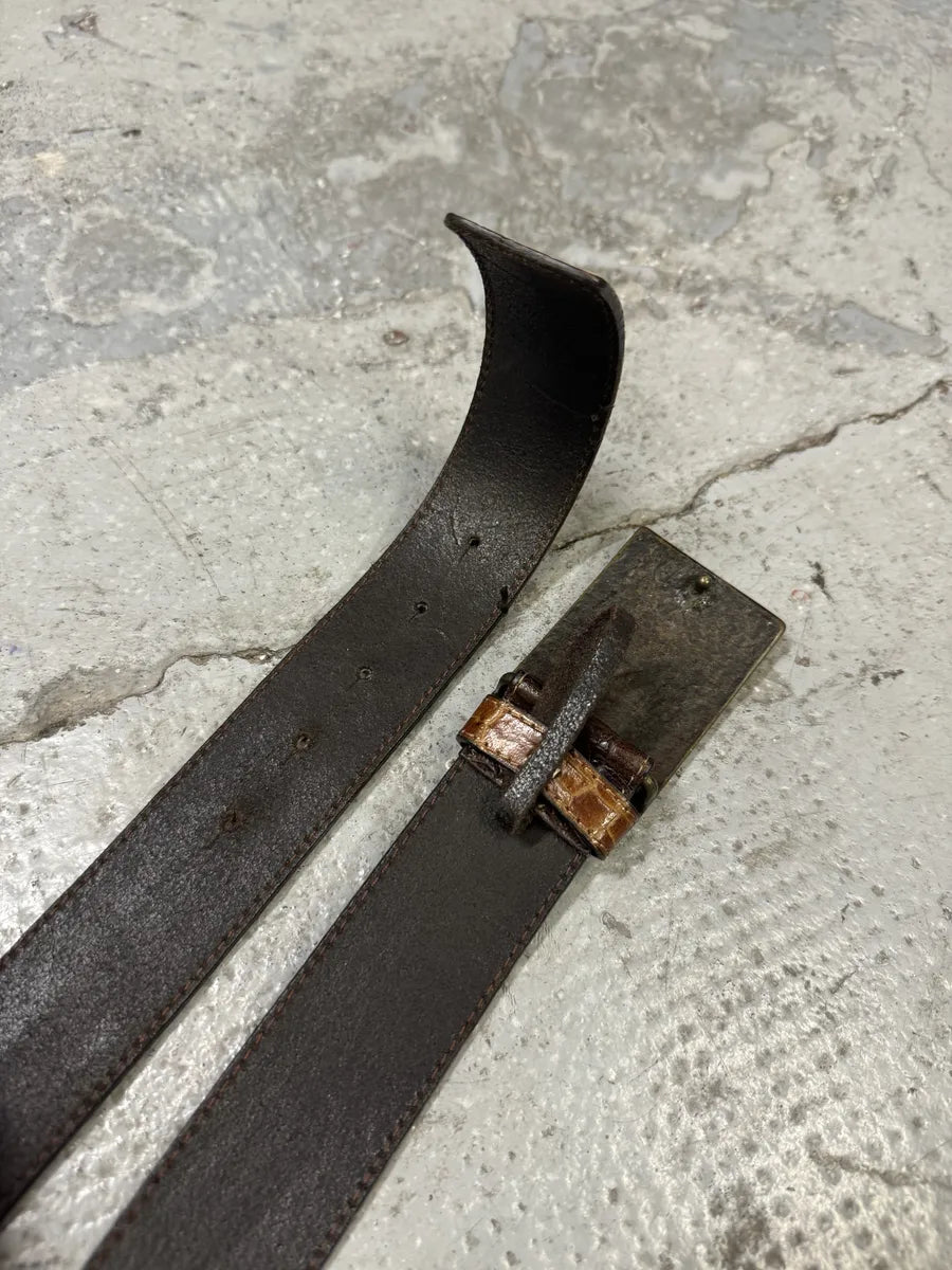 2000s Roberto Cavalli Brown Faded Crocodile Effect Pattern Leather Belt dLNTavy 3