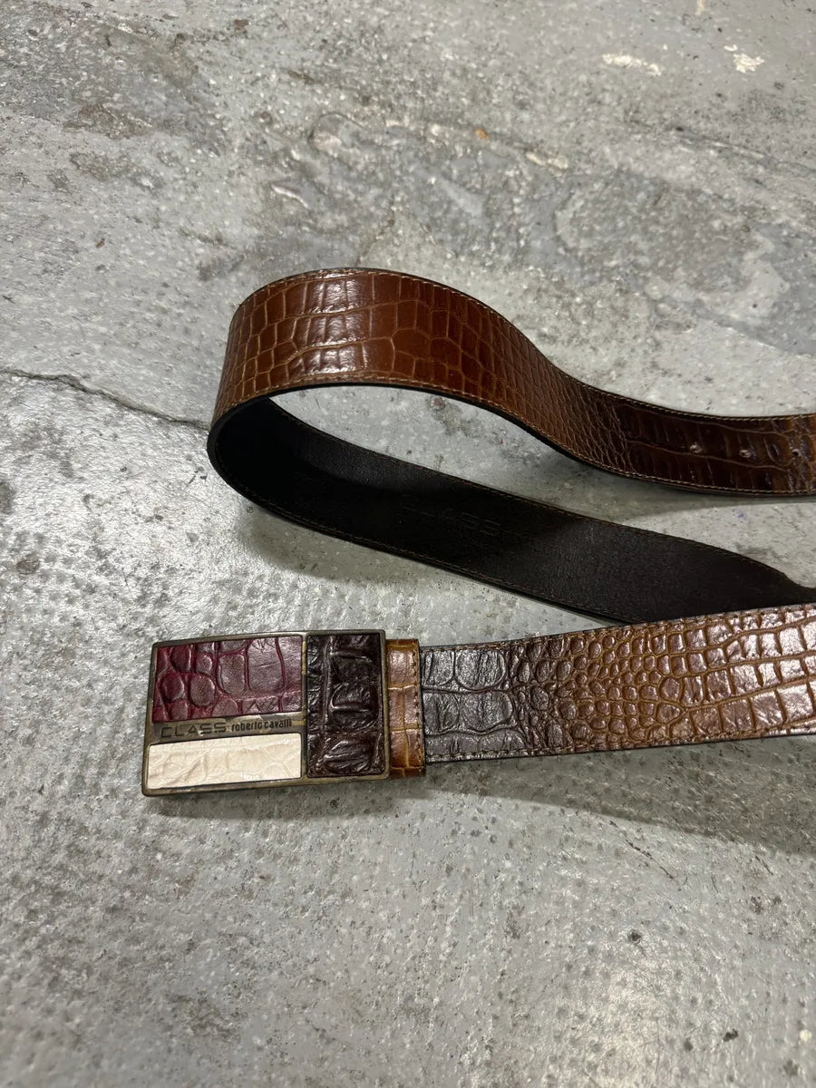 2000s Roberto Cavalli Brown Faded Crocodile Effect Pattern Leather Belt dLNTavy 5