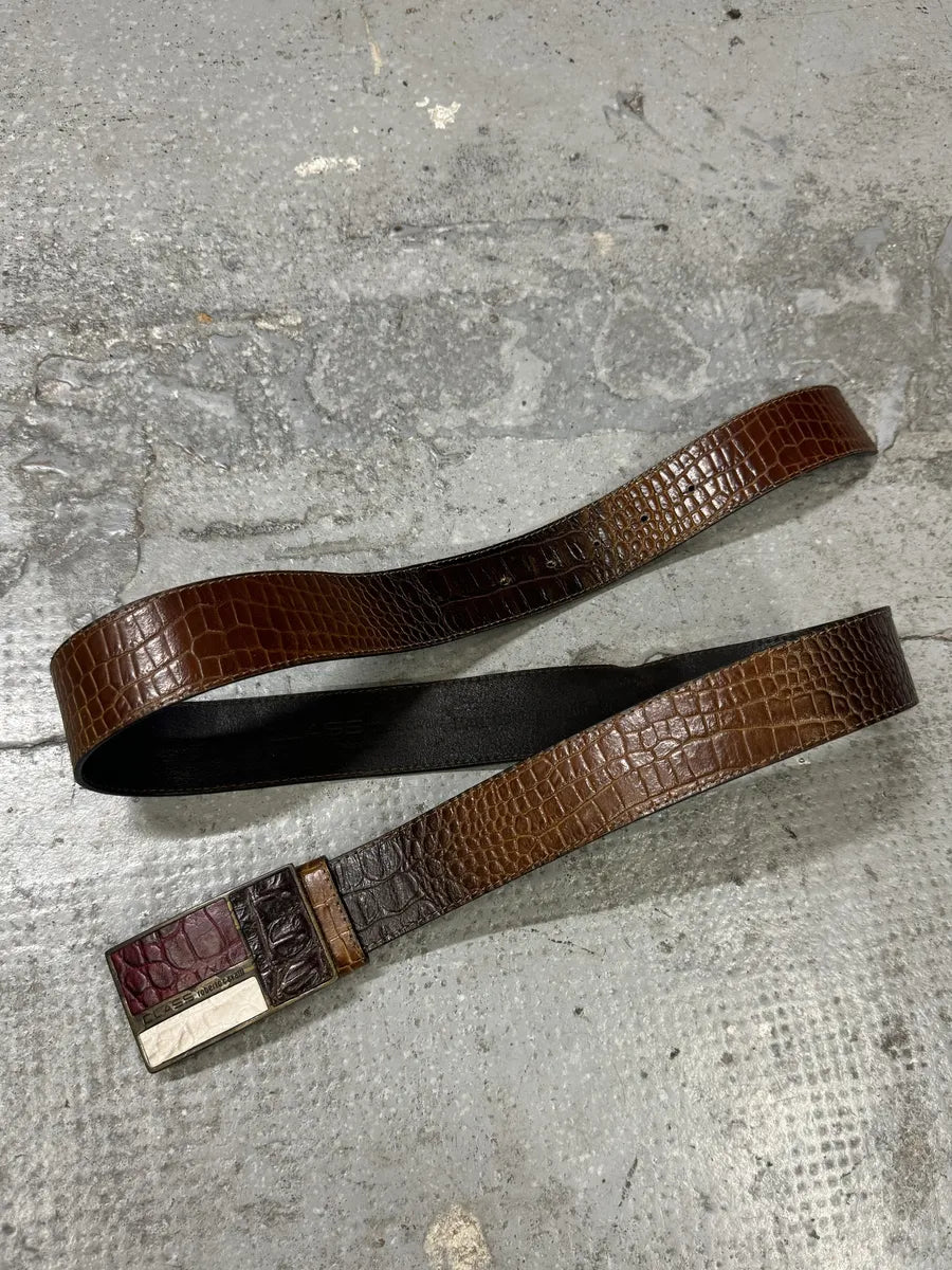 2000s Roberto Cavalli Brown Faded Crocodile Effect Pattern Leather Belt dLNTavy 6