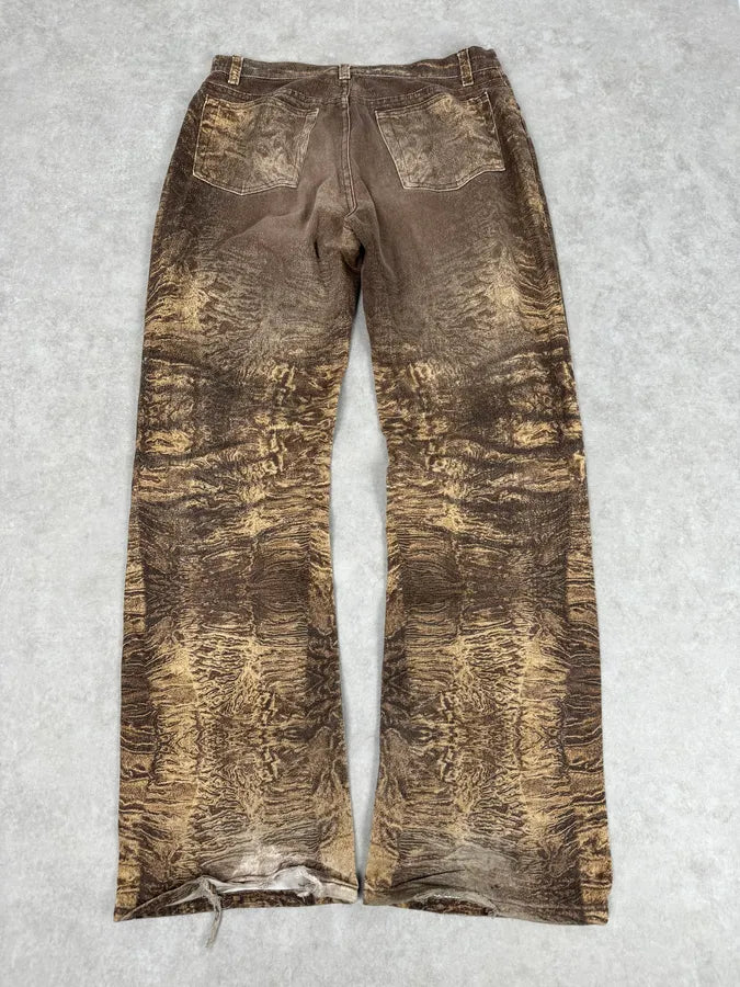 2000s Roberto Cavalli Brown Sand Eroded Flared Jeans OjEENjV 6
