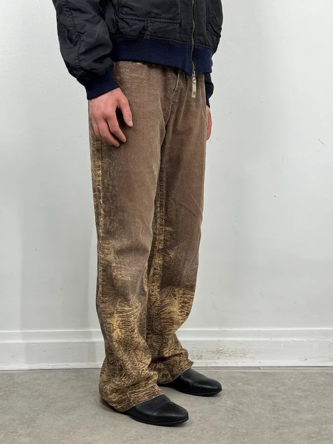2000s Roberto Cavalli Brown Sand Eroded Flared Jeans OjEENjV 2
