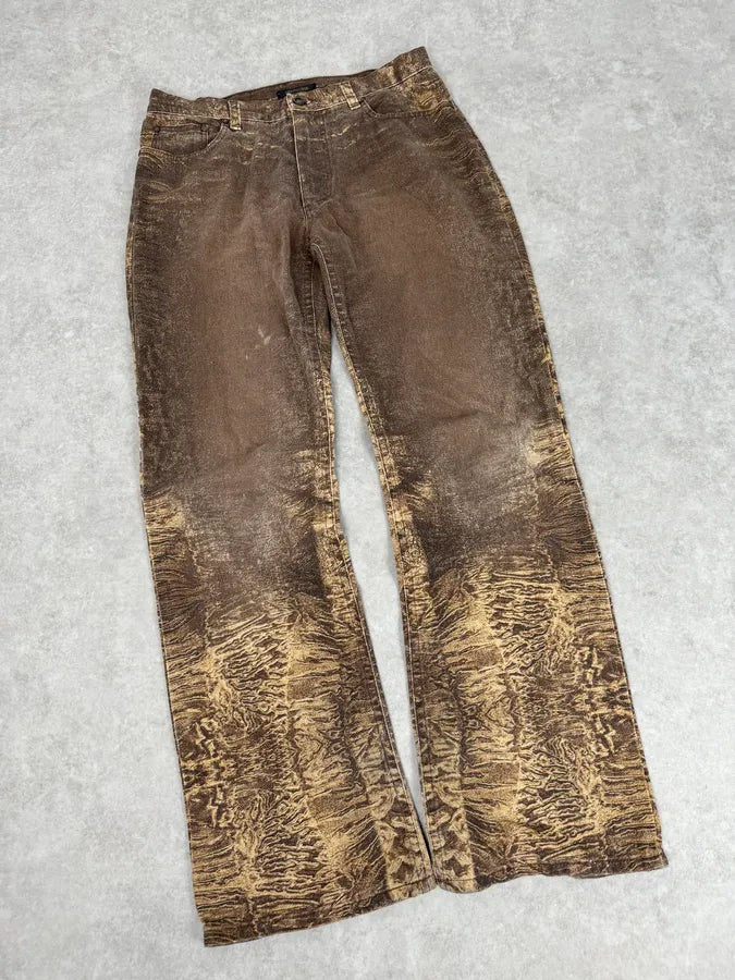 2000s Roberto Cavalli Brown Sand Eroded Flared Jeans OjEENjV 4