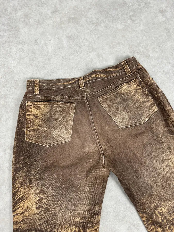 2000s Roberto Cavalli Brown Sand Eroded Flared Jeans OjEENjV 7