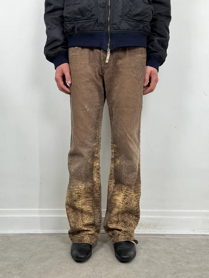 2000s Roberto Cavalli Brown Sand Eroded Flared Jeans OjEENjV 1