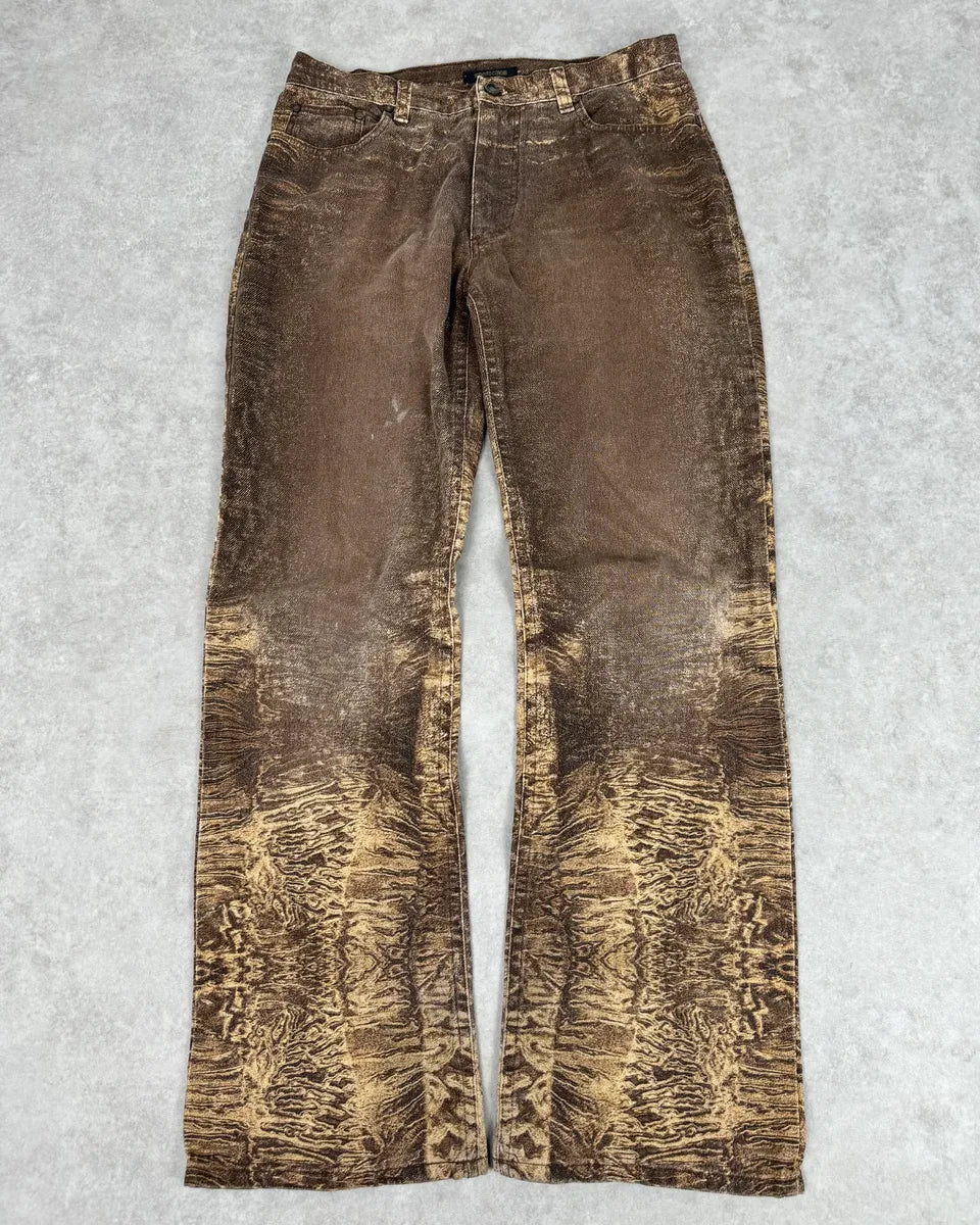 2000s Roberto Cavalli Brown Sand Eroded Flared Jeans OjEENjV 0