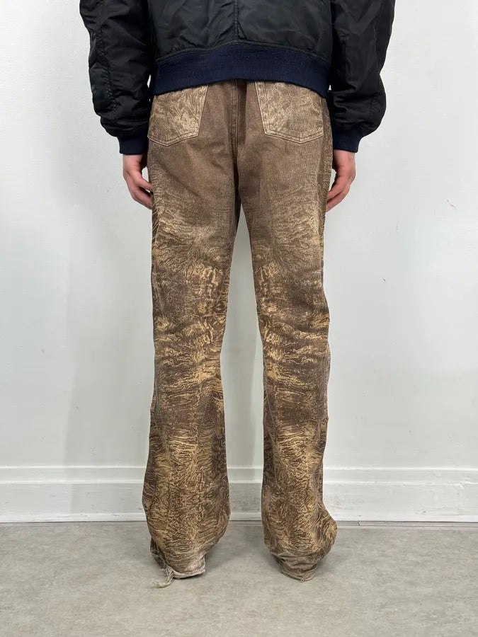 2000s Roberto Cavalli Brown Sand Eroded Flared Jeans OjEENjV 3