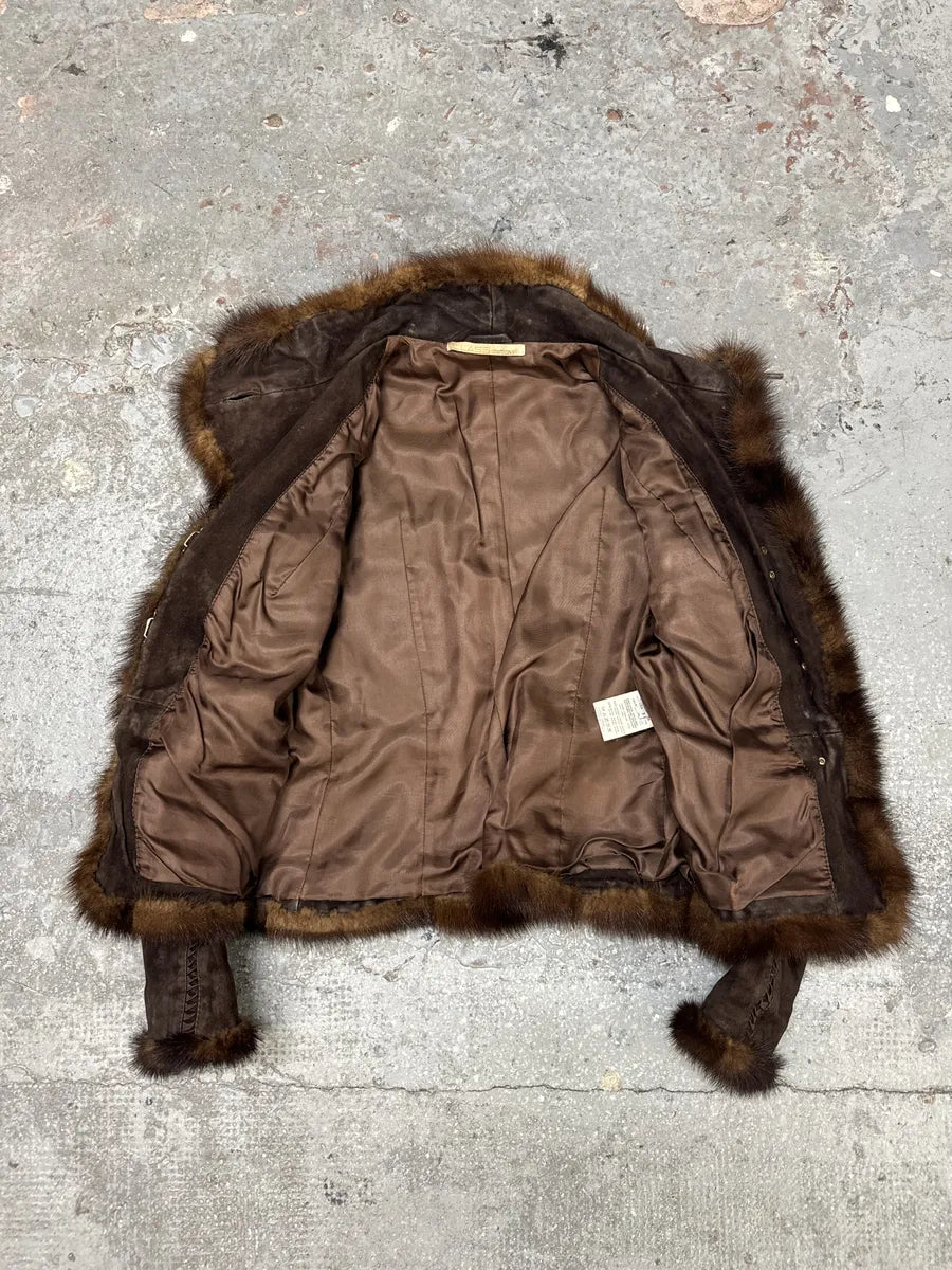 2000s Roberto Cavalli Brown Fur Asymmetrical Collar Jacket (M) 10