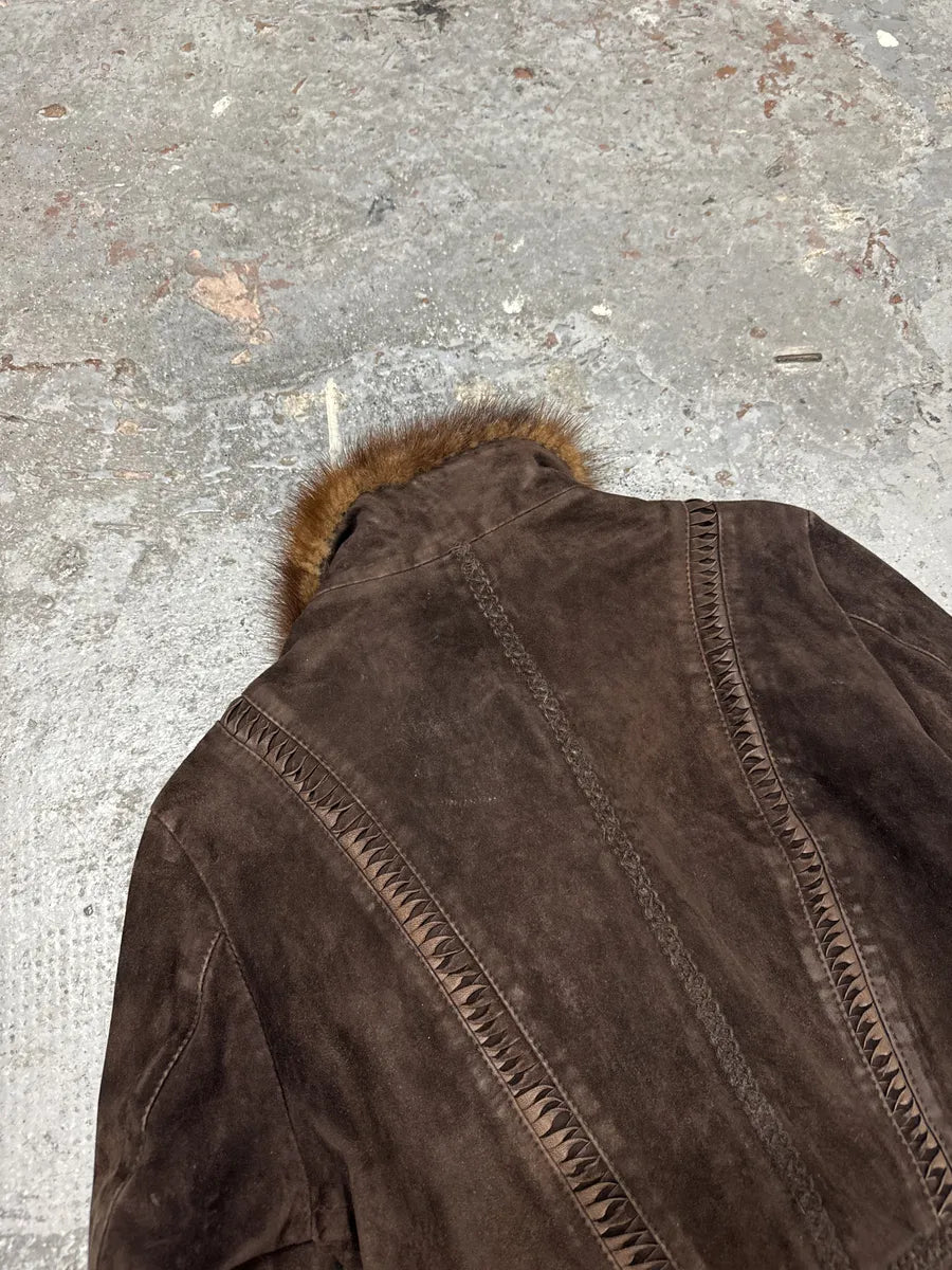 2000s Roberto Cavalli Brown Fur Asymmetrical Collar Jacket (M) 6