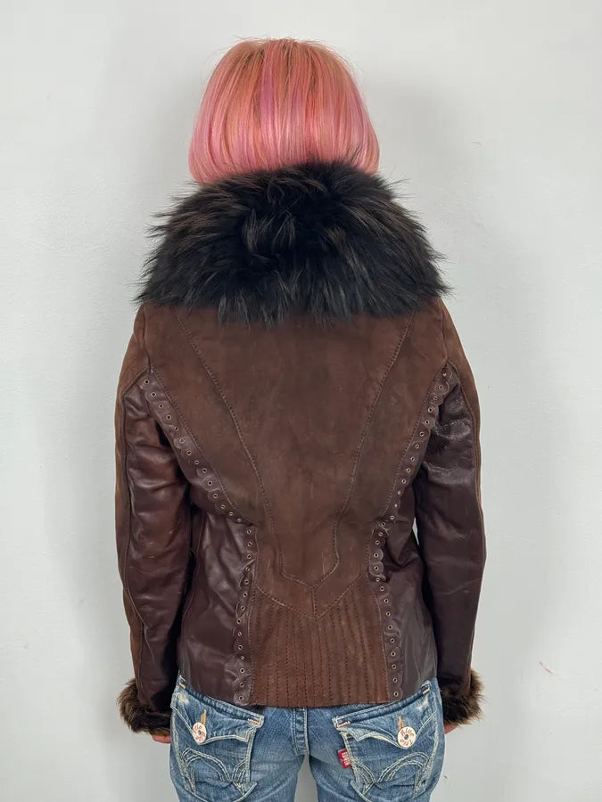 2000s Roberto Cavalli Brown Fur Leather Jacket ZJjinKM 2