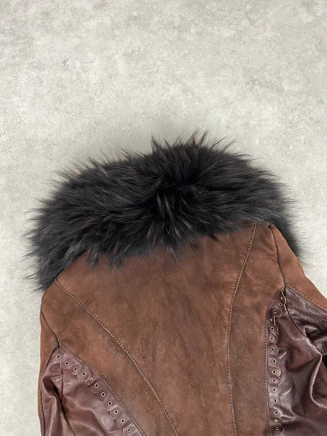 2000s Roberto Cavalli Brown Fur Leather Jacket ZJjinKM 5