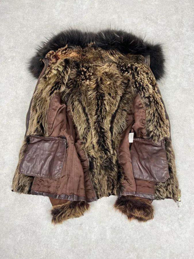 2000s Roberto Cavalli Brown Fur Leather Jacket ZJjinKM 6