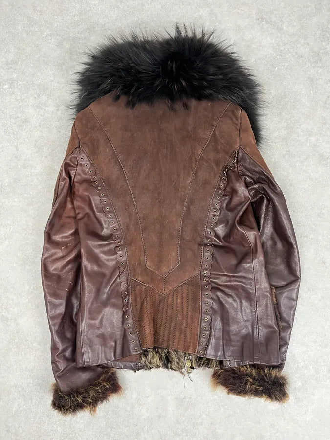 2000s Roberto Cavalli Brown Fur Leather Jacket ZJjinKM 4