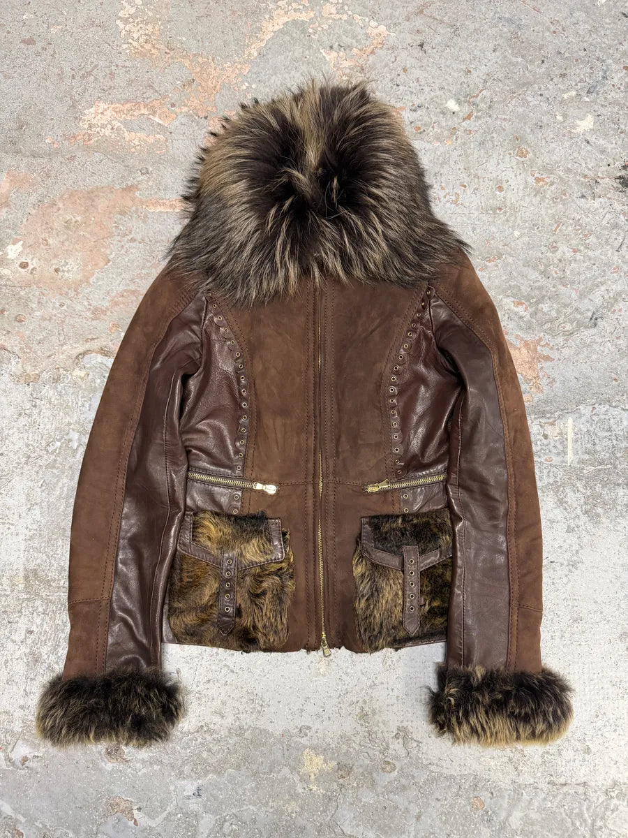 2000s Roberto Cavalli Brown Fur Leather Premium Jacket MkvWOXa 0