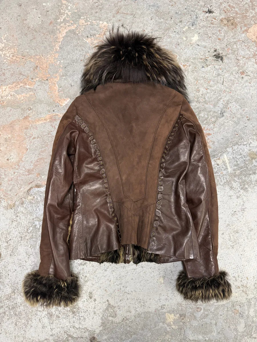 2000s Roberto Cavalli Brown Fur Leather Premium Jacket MkvWOXa 2